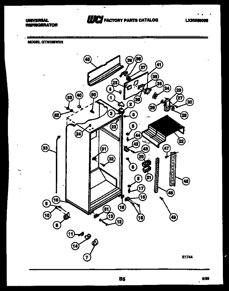 CABINET PARTS Diagram and Parts List for GTN198WD1  Frigidaire Refrigerator