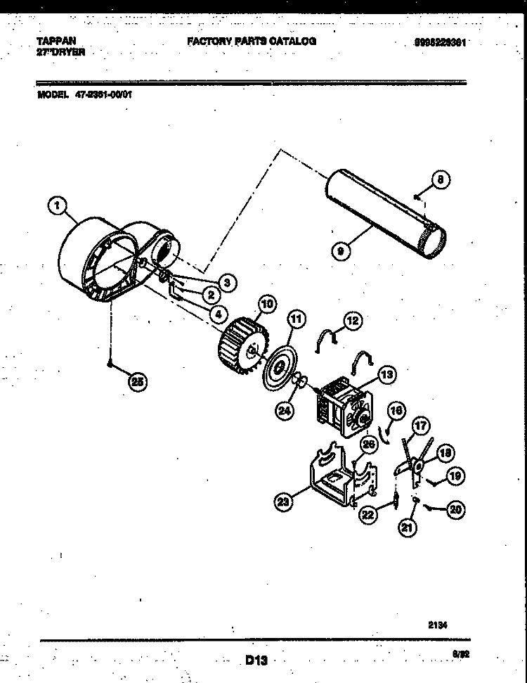 BLOWER AND DRIVE PARTS Diagram and Parts List for 47-2351-00-01  Tappan Dryer
