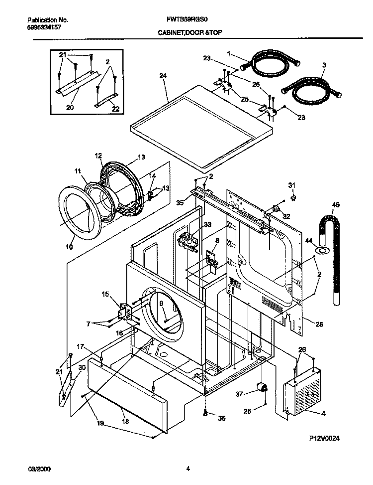 P12V0024 WSHR CAB, DOOR Diagram and Parts List for FWTB59RGS0  Frigidaire Washer