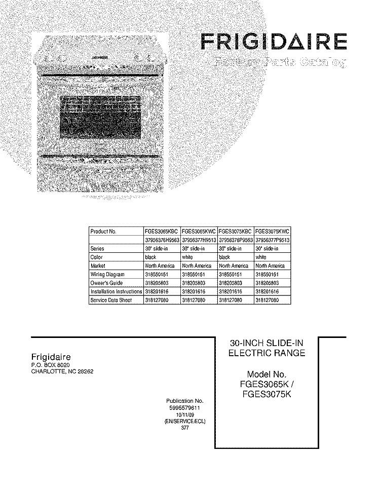 COVER Diagram and Parts List for FGES3065KBC  Frigidaire Wall Oven