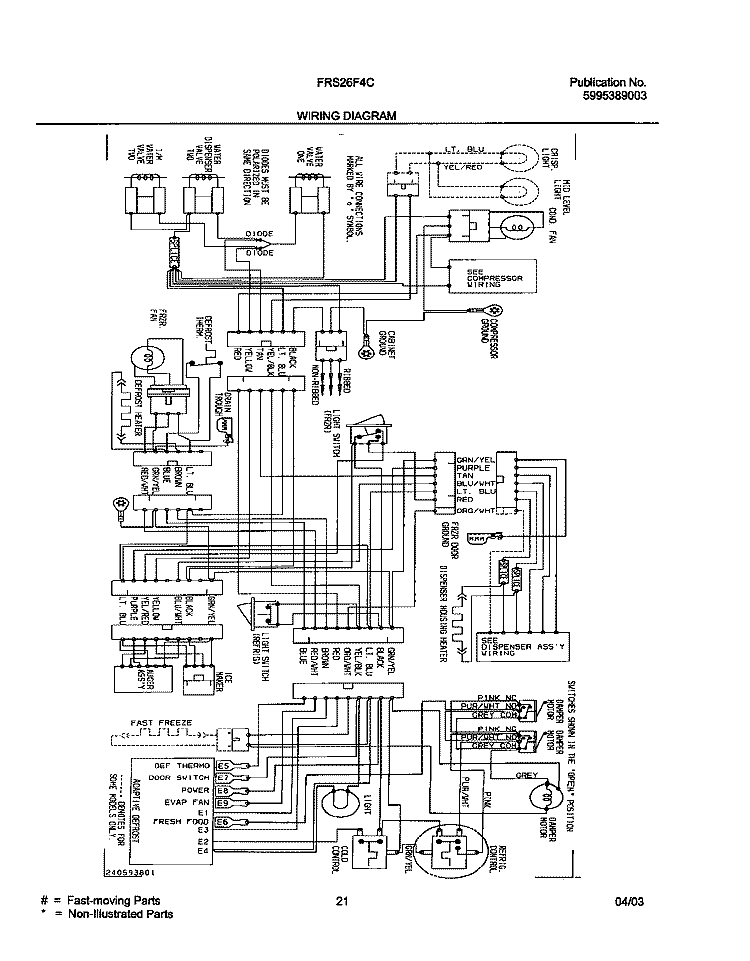 WIRING DIAGRAM Diagram and Parts List for FRS26F4CQ0  Frigidaire Refrigerator