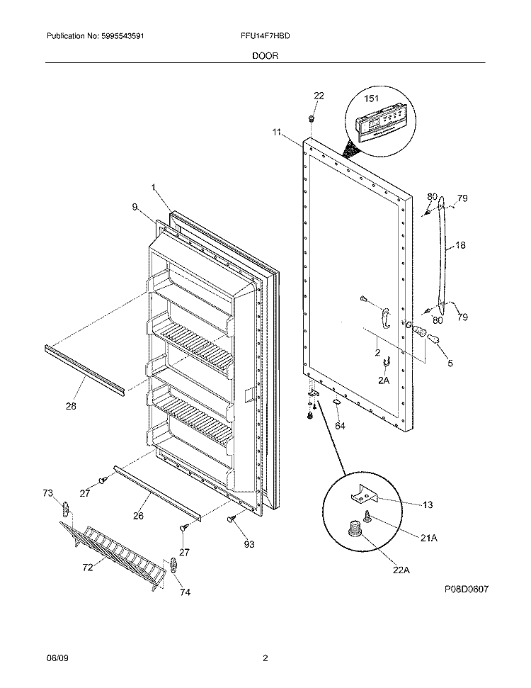 DOOR Diagram and Parts List for FFU14F7HBD  Frigidaire Freezer