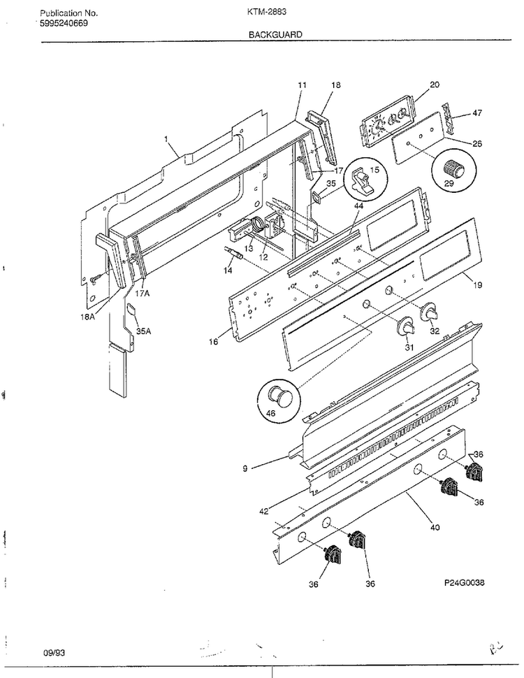 Backguard Diagram and Parts List for 2883-81A  Frigidaire Range