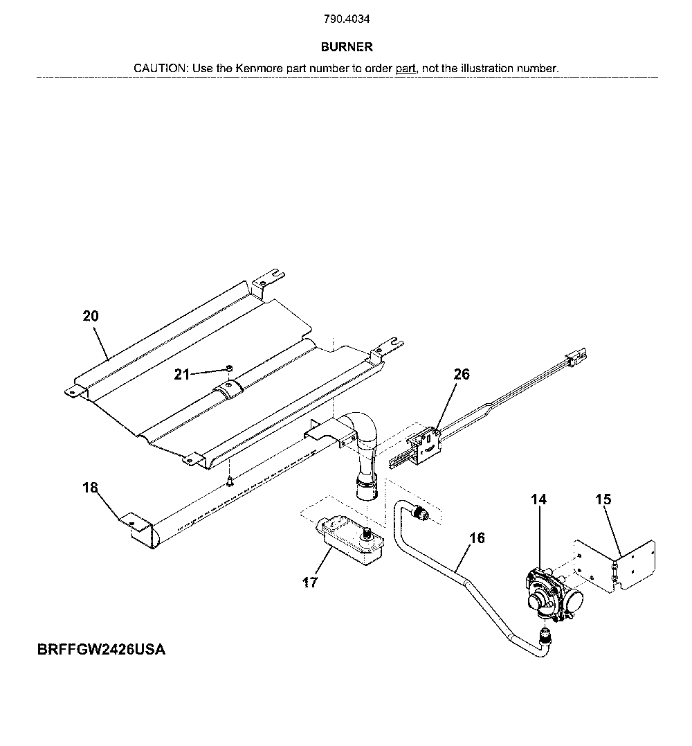 Burner Diagram and Parts List for 79040342810  Kenmore Wall Oven