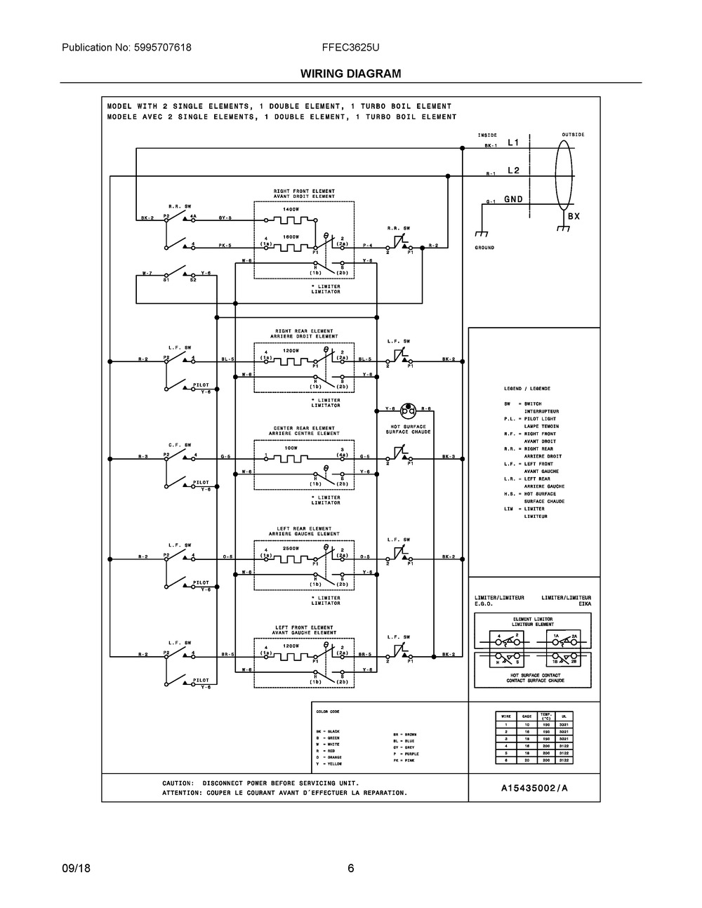 Wiring Diagram Diagram and Parts List for FFEC3625UB  Frigidaire Cooktop