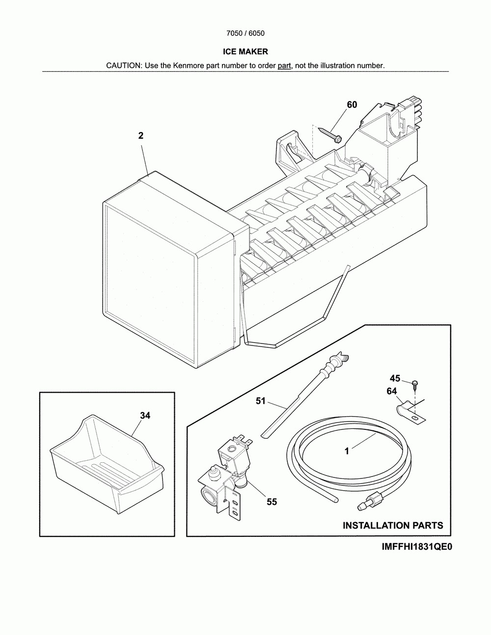 Ice maker Diagram and Parts List for 25370509613  Kenmore Refrigerator