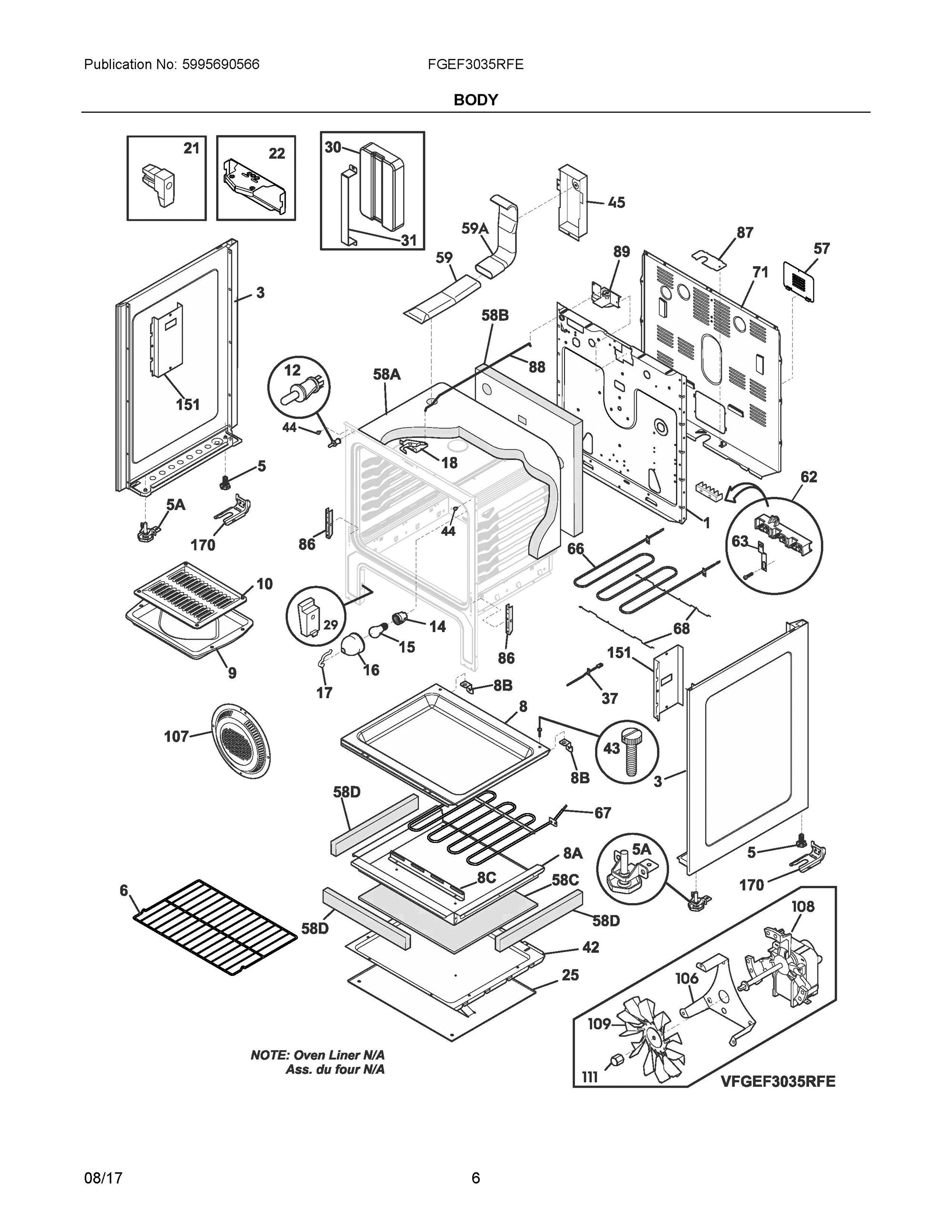 03 - BODY Diagram and Parts List for FGEF3035RFE  Frigidaire Range