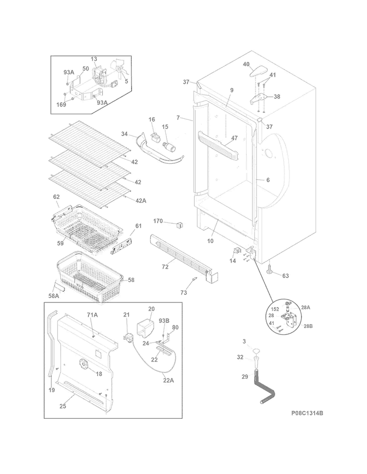 Cabinet Diagram and Parts List for FFFH17F4QTA  Frigidaire Freezer