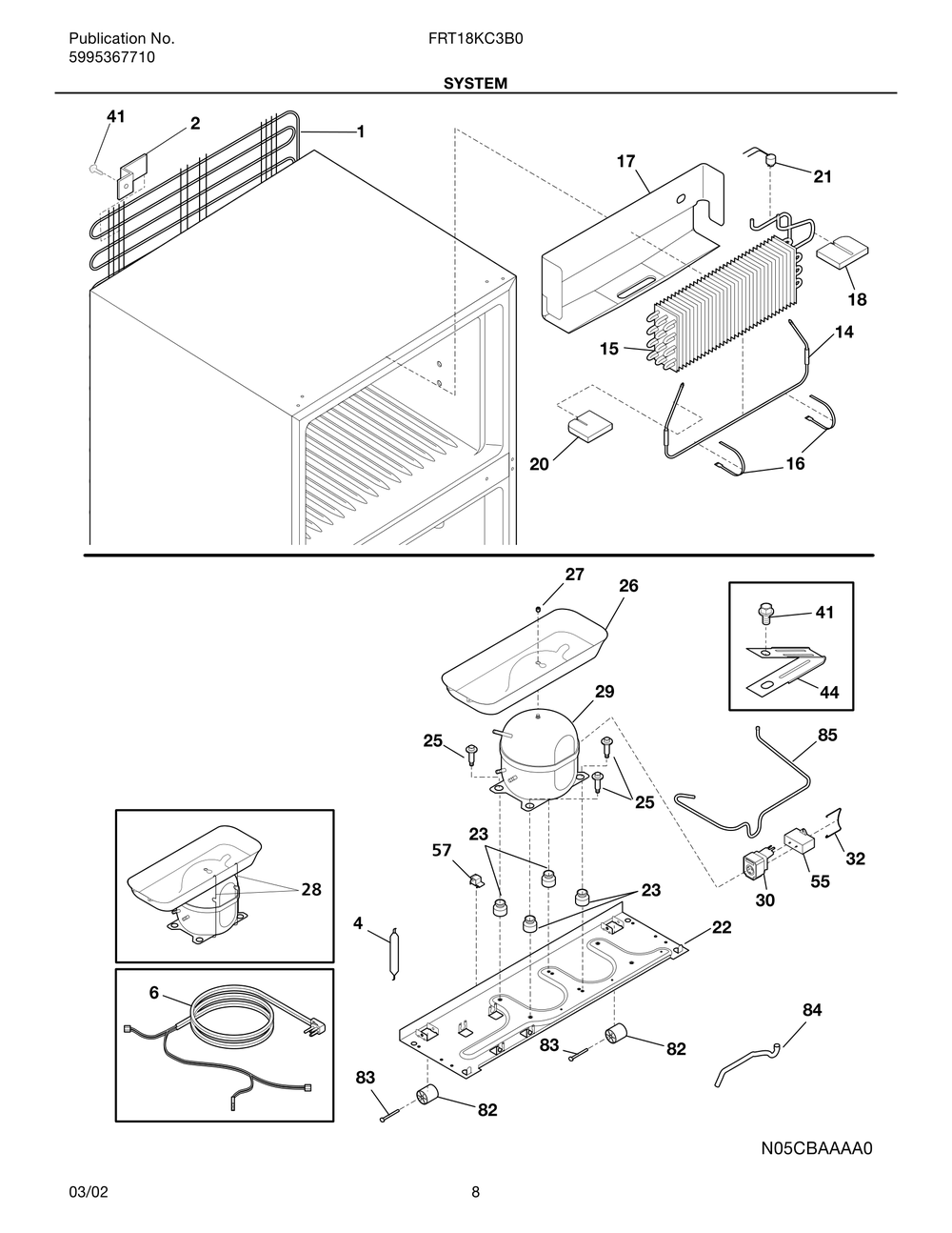 System Diagram and Parts List for FRT18KC3B0  Frigidaire Refrigerator