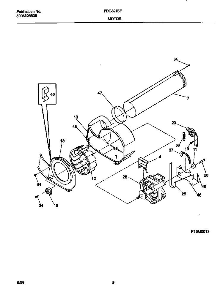 MOTOR Diagram and Parts List for FDG8976FW0  Frigidaire Dryer