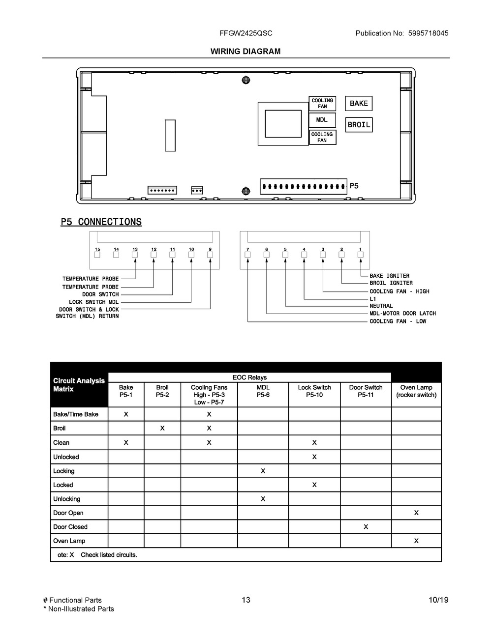 Wiring Diagram Diagram and Parts List for FFGW2425QSC  Frigidaire Wall Oven