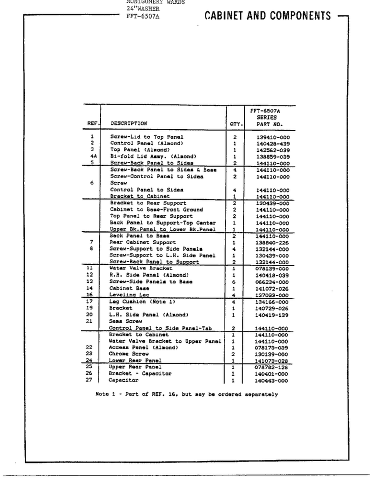 24` Washer/cabinet And Components Page 2 Diagram and Parts List for 6507A  Frigidaire Washer