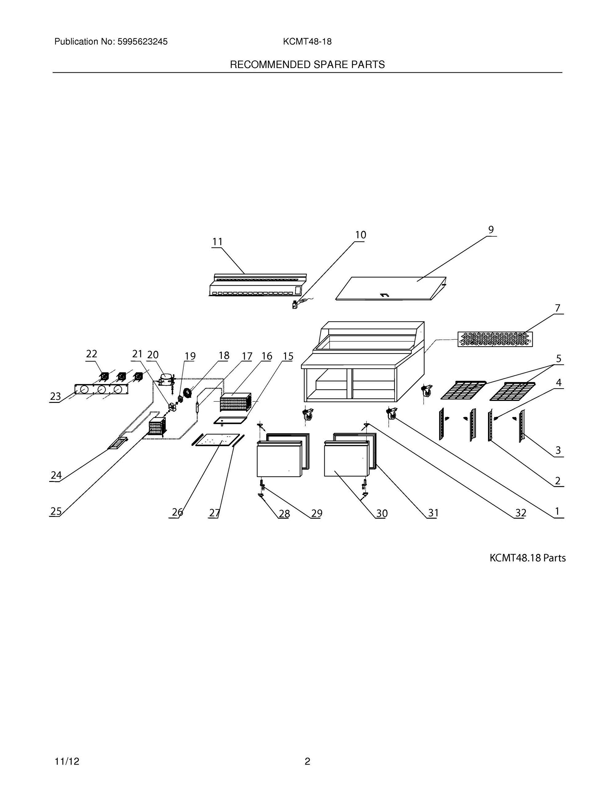 03 - RECOMMENDED SPARE PARTS Diagram and Parts List for KCMT48-18  Frigidaire Miscellaneous