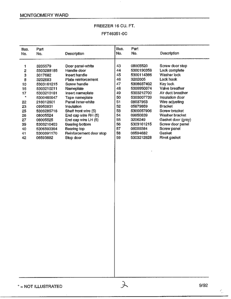 Freezer 16 Cubic Feet Page 2 Diagram and Parts List for 46351-0C  Frigidaire Freezer