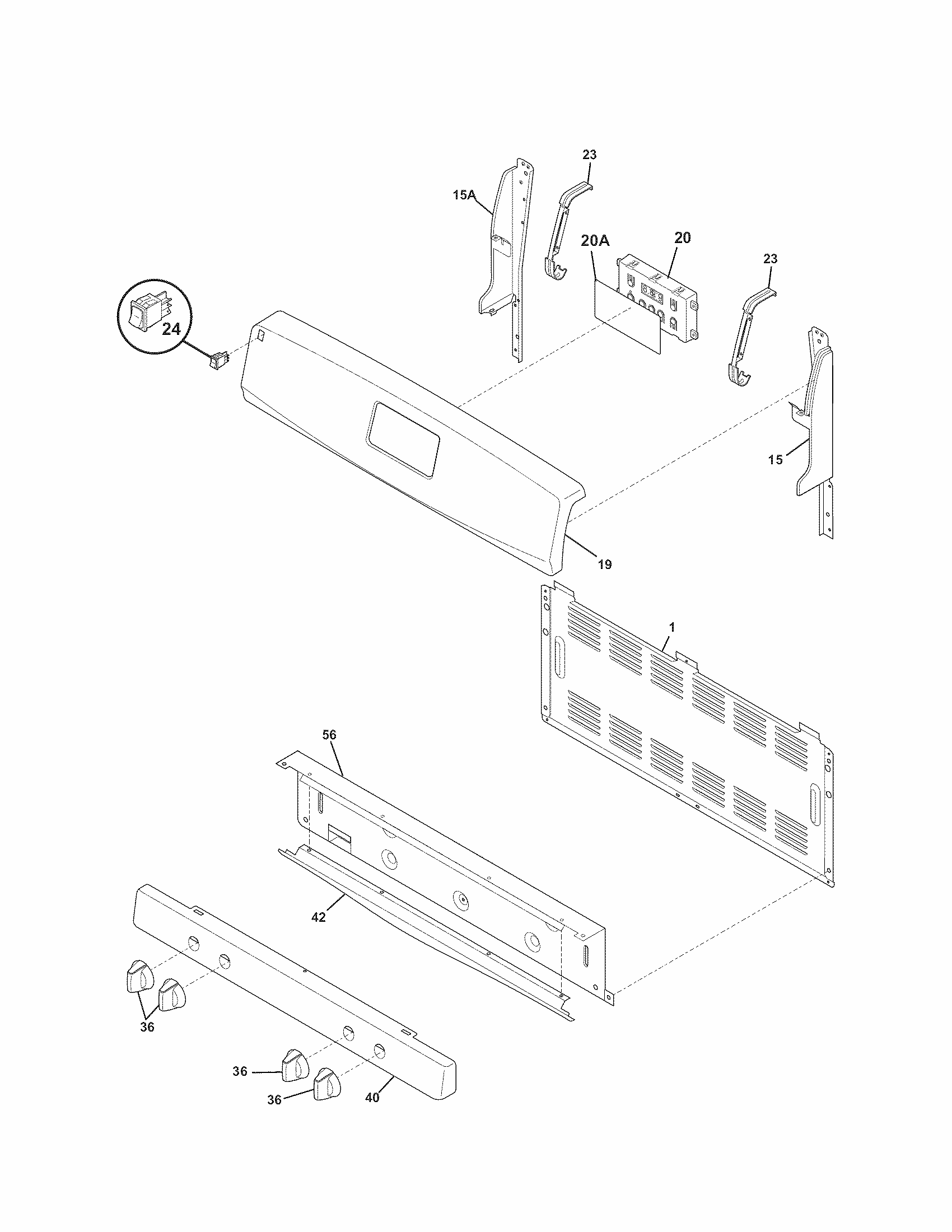 Backguard Diagram and Parts List for 79073232310  Kenmore Range