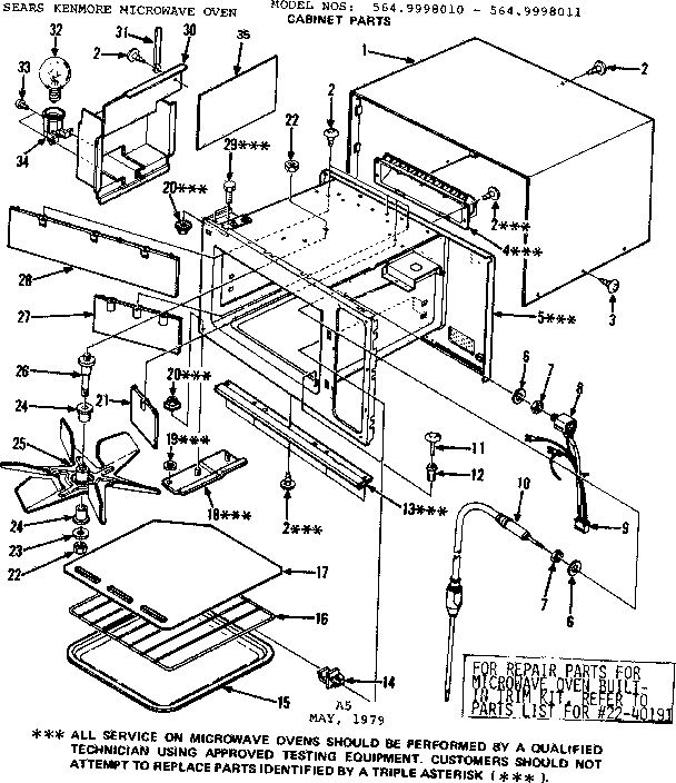 Cabinet Parts Diagram and Parts List for 5649998010  Kenmore Microwave