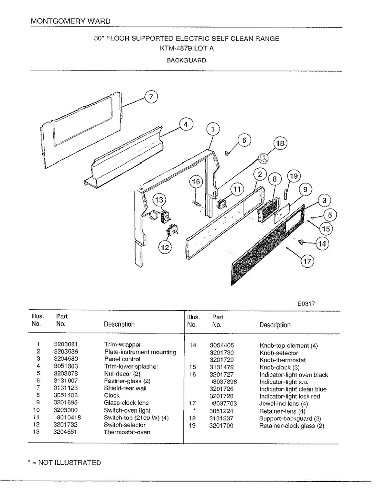 Self Clean Range/backguard Diagram and Parts List for 4879A  Frigidaire Range