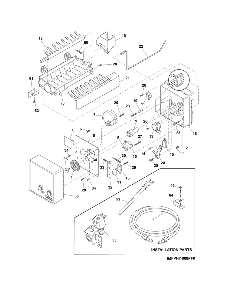 Ice Maker Diagram and Parts List for FPHI1888PF1  Frigidaire Refrigerator