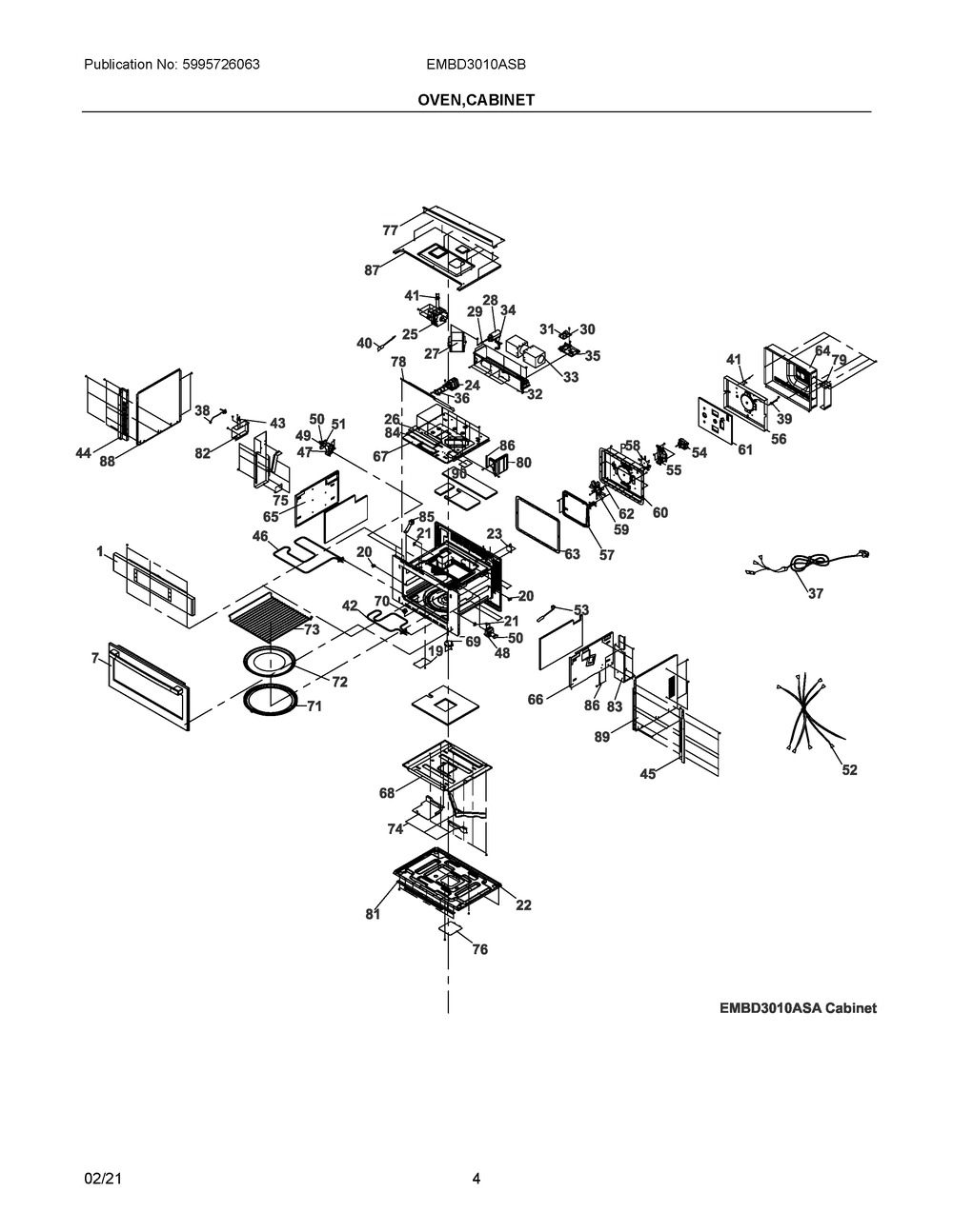 Oven, Cabinet Diagram and Parts List for EMBD3010ASB  Frigidaire Microwave