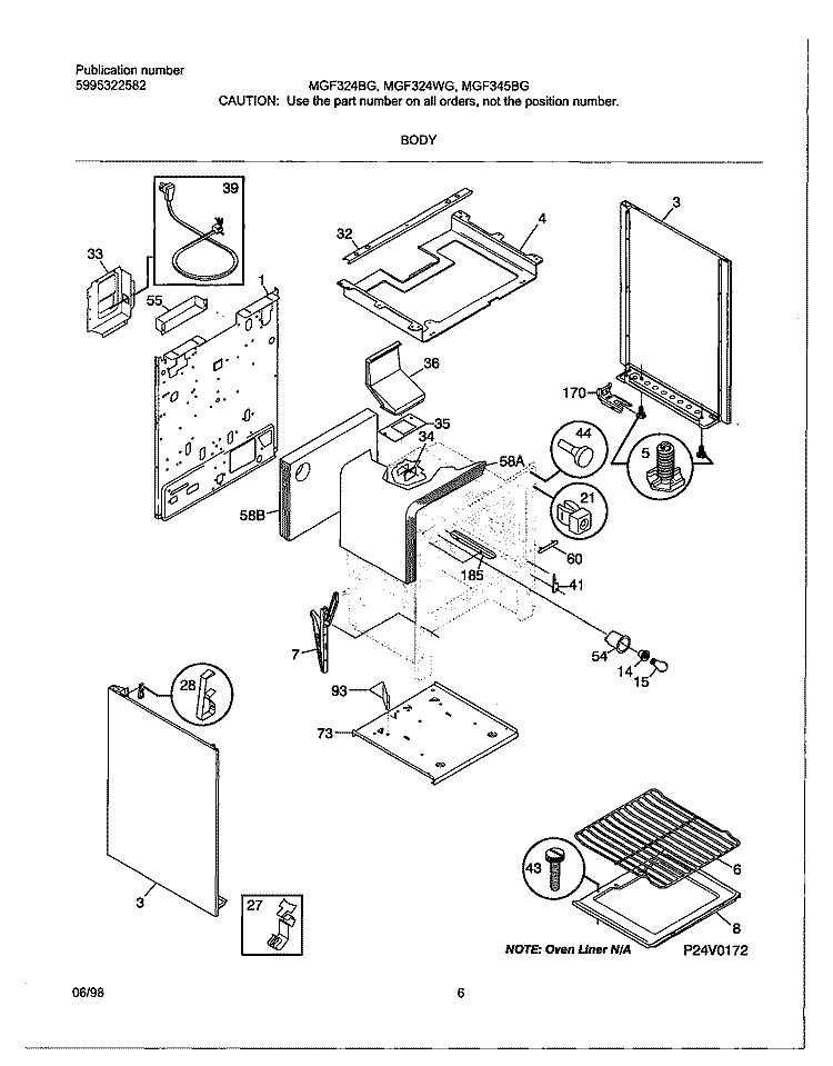 BODY Diagram and Parts List for MGF324BGDF  Frigidaire Range
