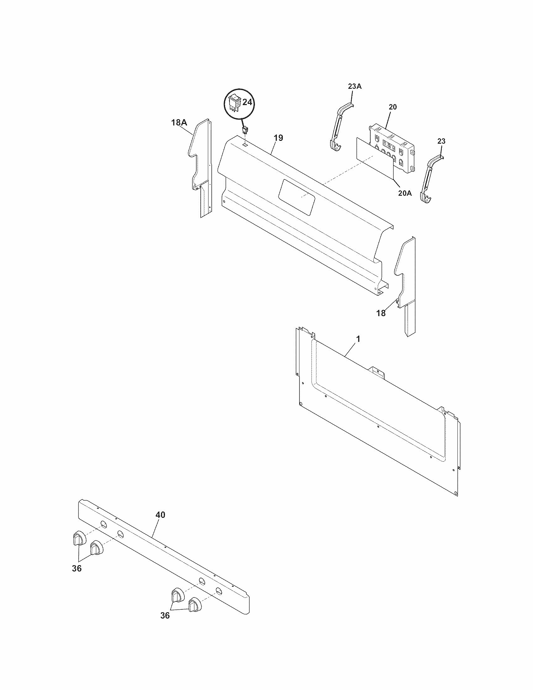 Backguard Diagram and Parts List for 79070300706  Kenmore Range