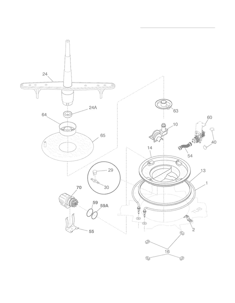 Motor & Pump Diagram and Parts List for WWBD2400HW2A  Westinghouse Dishwasher