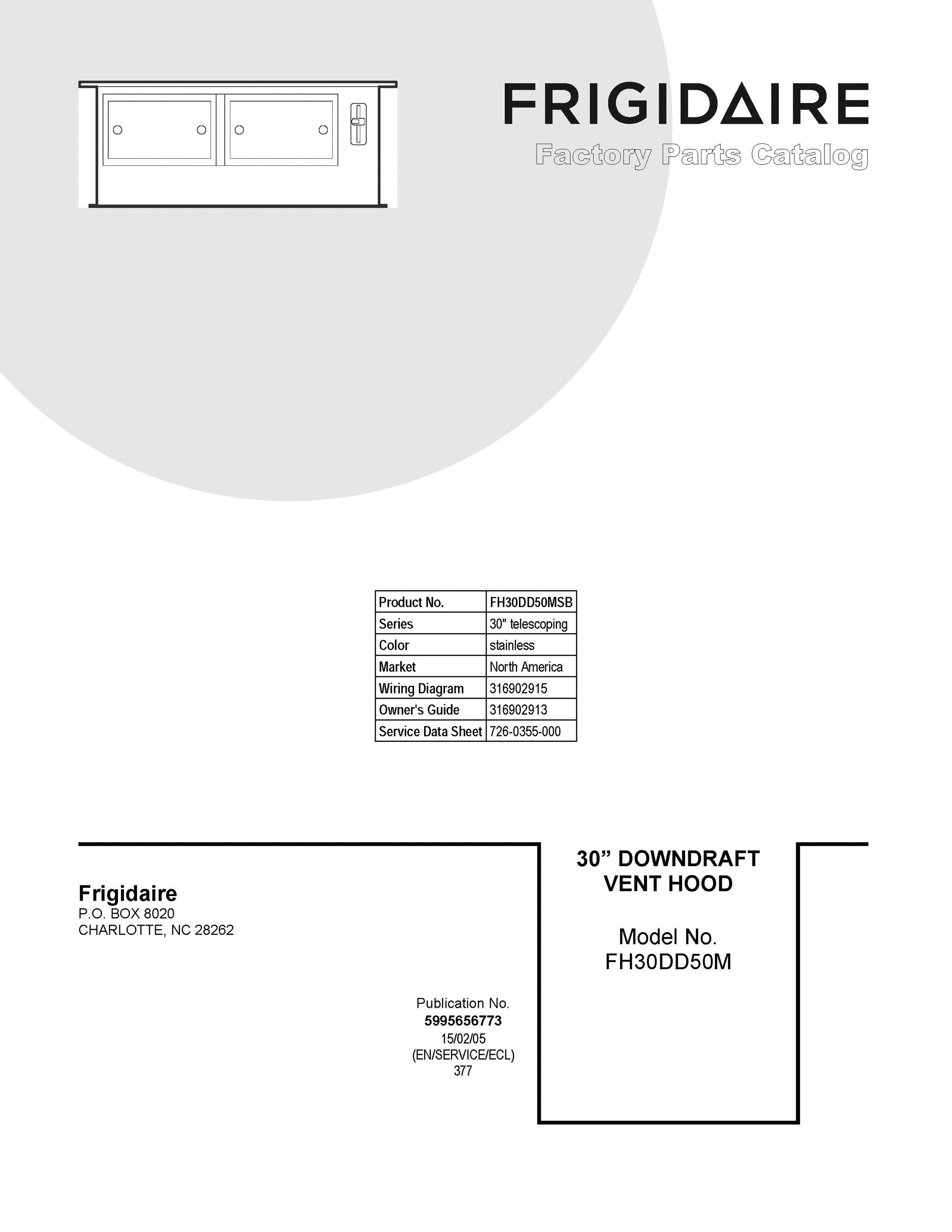 01 - COVER SHEET Diagram and Parts List for FH30DD50MSB  Frigidaire Range Hood