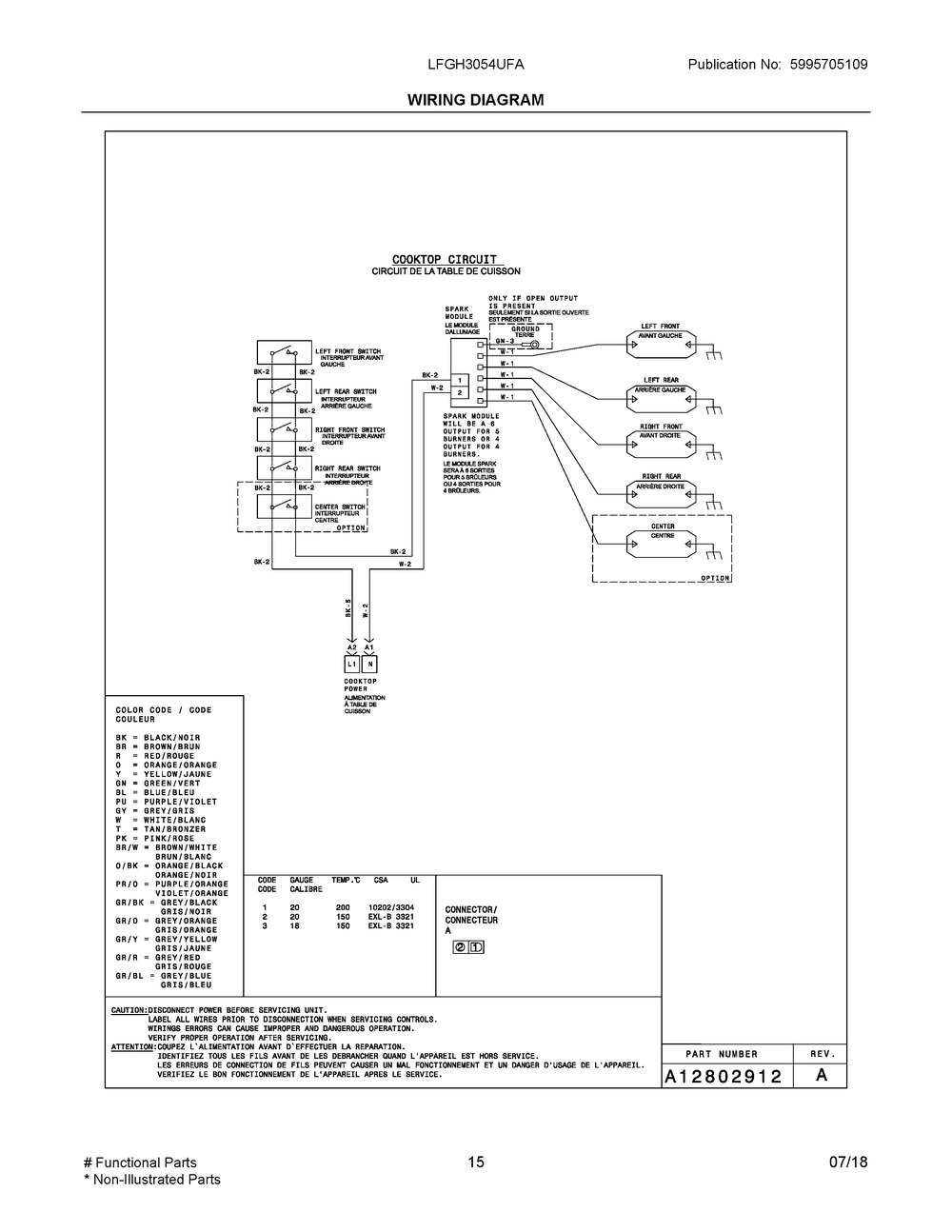 Wiring Diagram Diagram and Parts List for LFGH3054UFA  Frigidaire Range