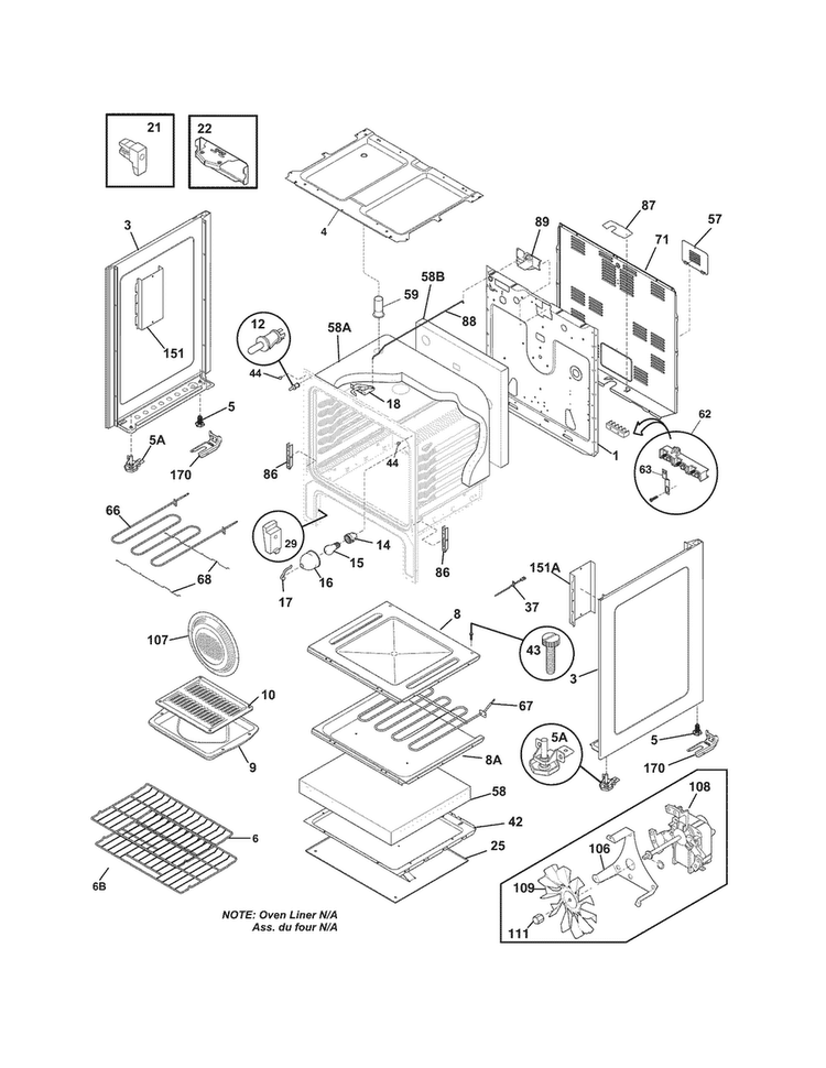 Body Diagram and Parts List for LFEF3016NSA  Frigidaire Range