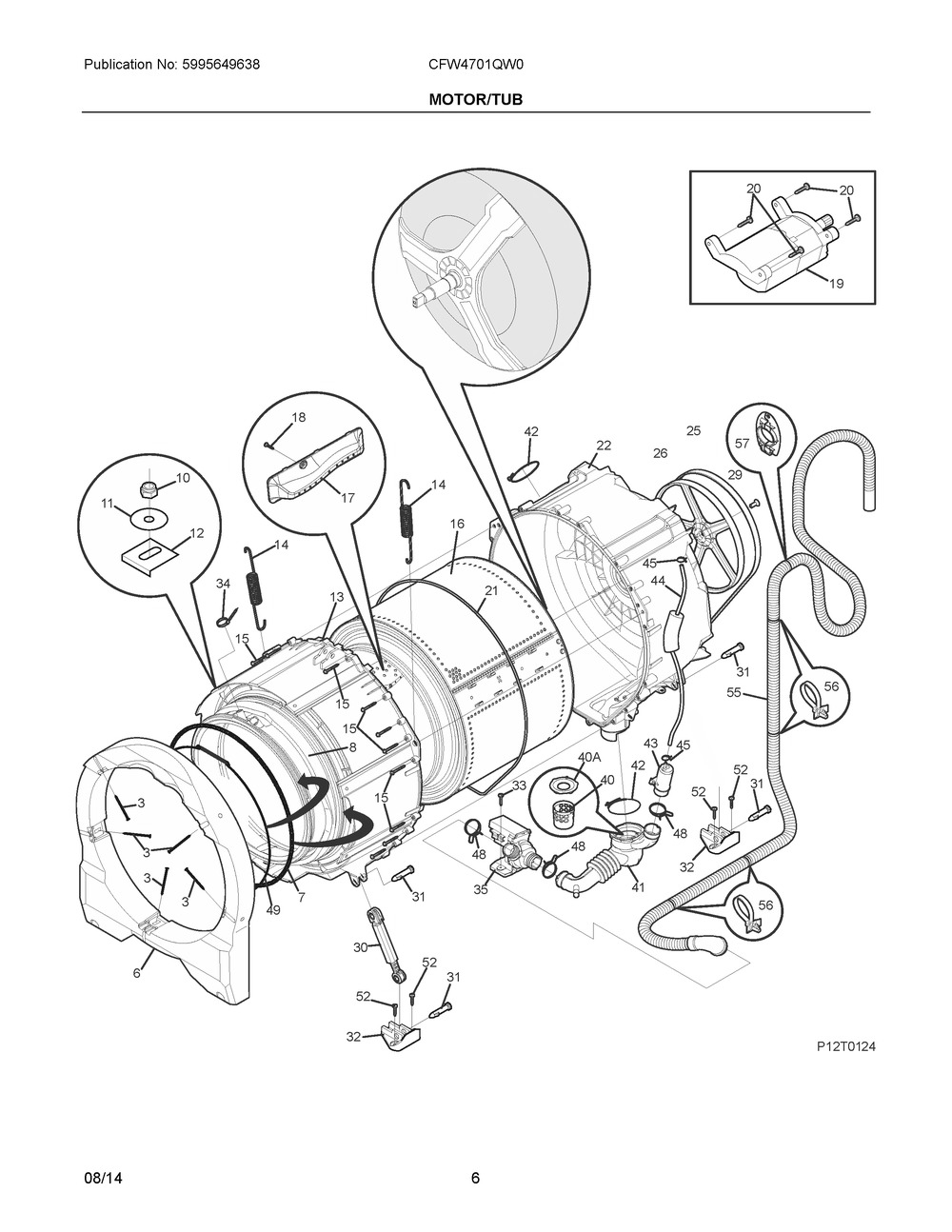 Motor/Tub Diagram and Parts List for CFW4701QW0  Frigidaire Washer