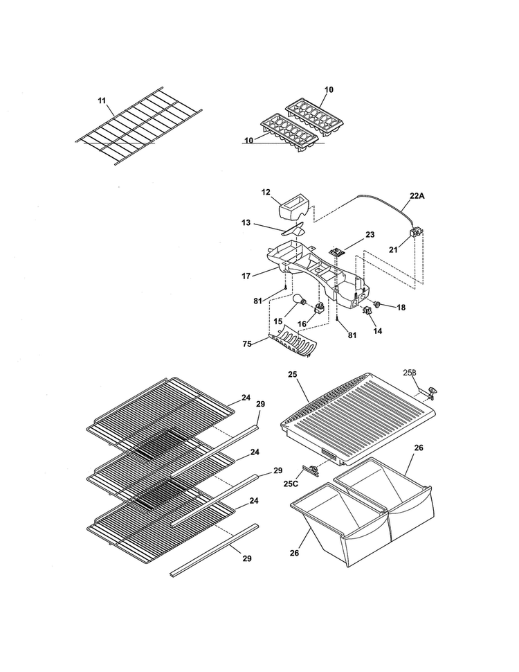 Shelves Diagram and Parts List for MRTC18V3MWZ  Uni Refrigerator