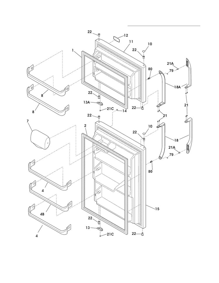 Doors Diagram and Parts List for FFHI2117LS3  Frigidaire Refrigerator
