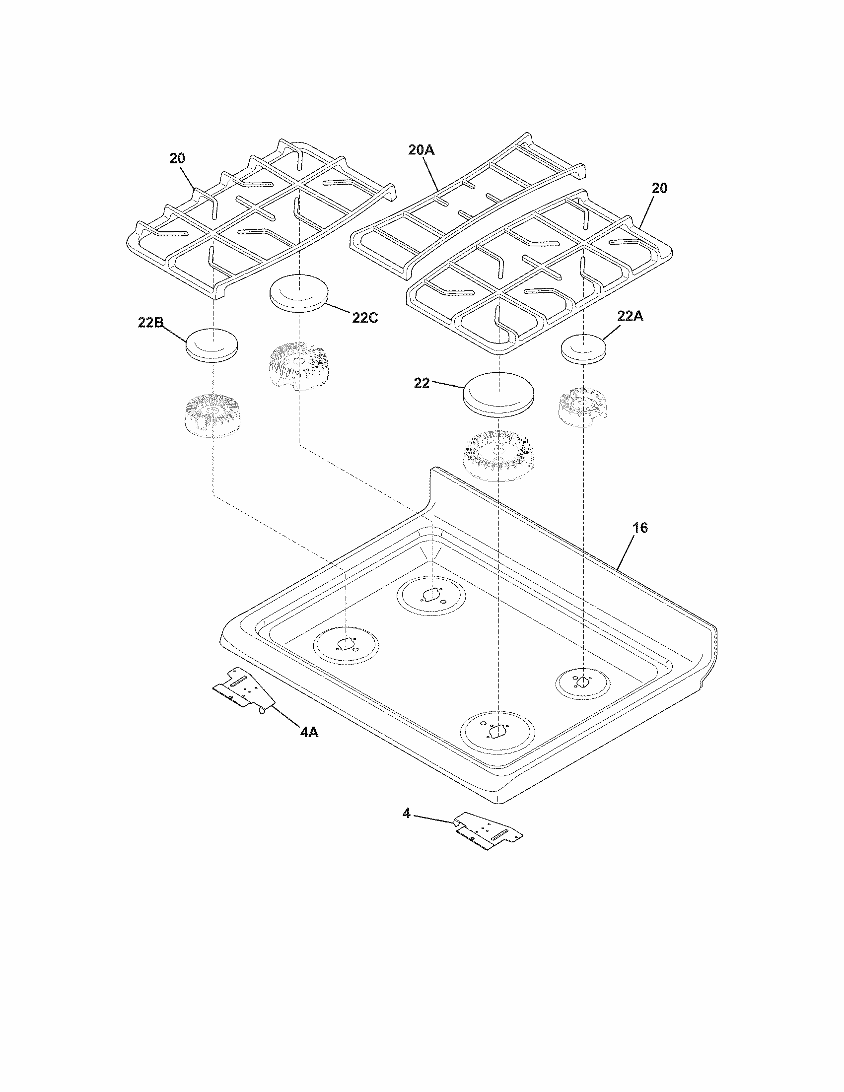 Top/drawer Diagram and Parts List for 79078019002  Kenmore Range