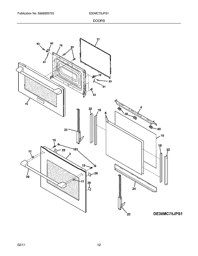 DOORS Diagram and Parts List for E30MC75JPS1  Electrolux Microwave Oven Combo
