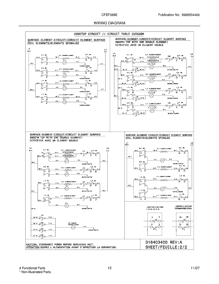 WIRING DIAGRAM Diagram and Parts List for CFEF358EB3  Frigidaire Range
