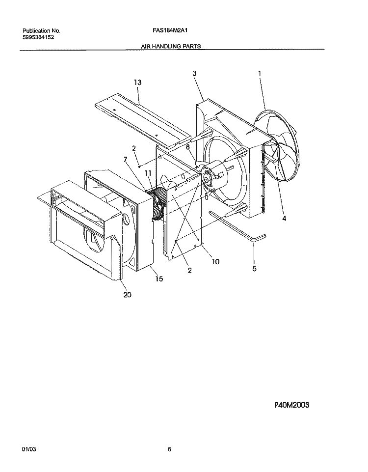 AIR HANDLING PARTS Diagram and Parts List for FAS184M2A1  Frigidaire Air Conditioner
