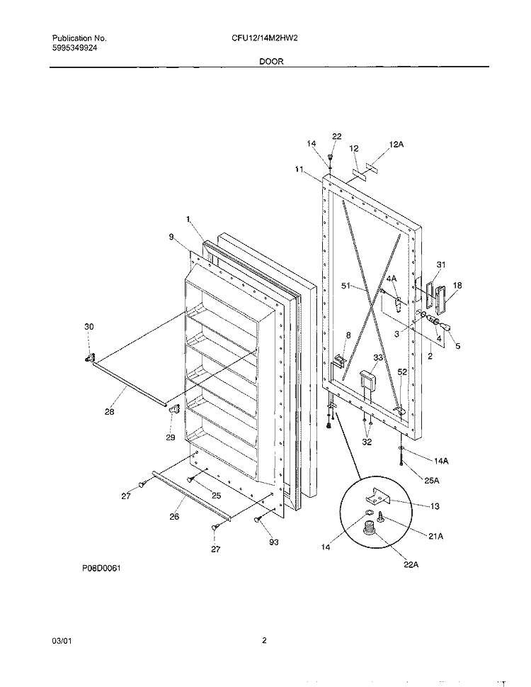DOOR Diagram and Parts List for CFU12M2HW2  Uni Freezer