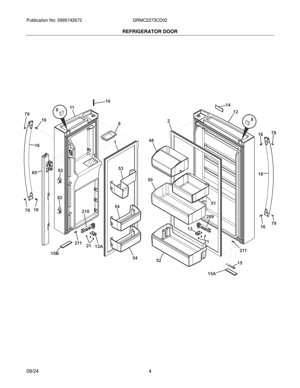 Refrigerator Door Diagram and Parts List for GRMC2273CD02  Frigidaire Refrigerator