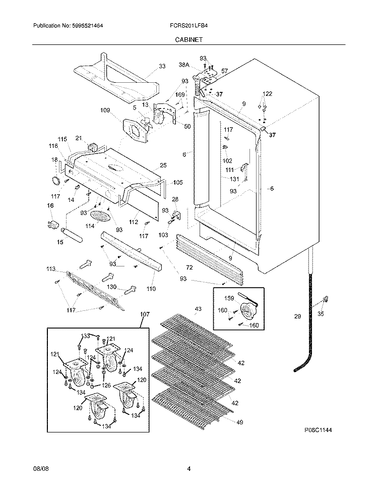 CABINET Diagram and Parts List for FCRS201LFB4  Frigidaire Refrigerator