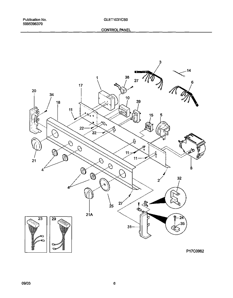 CONTROL PANEL Diagram and Parts List for GLET1031CS0  Frigidaire Washer Dryer Combo