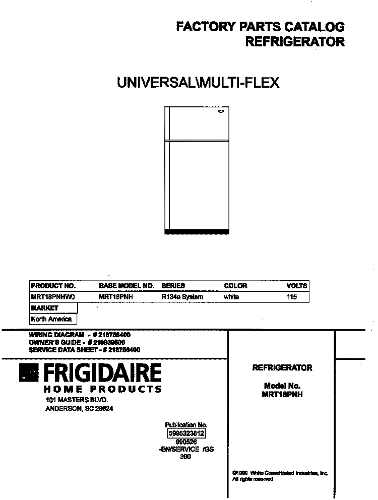 COVER Diagram and Parts List for MRT18PNHW0  Frigidaire Refrigerator