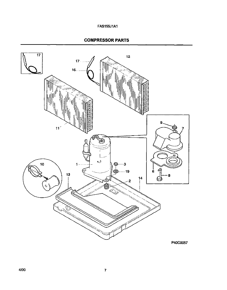 COMPRESSOR PARTS Diagram and Parts List for FAS155J1A1  Frigidaire Air Conditioner