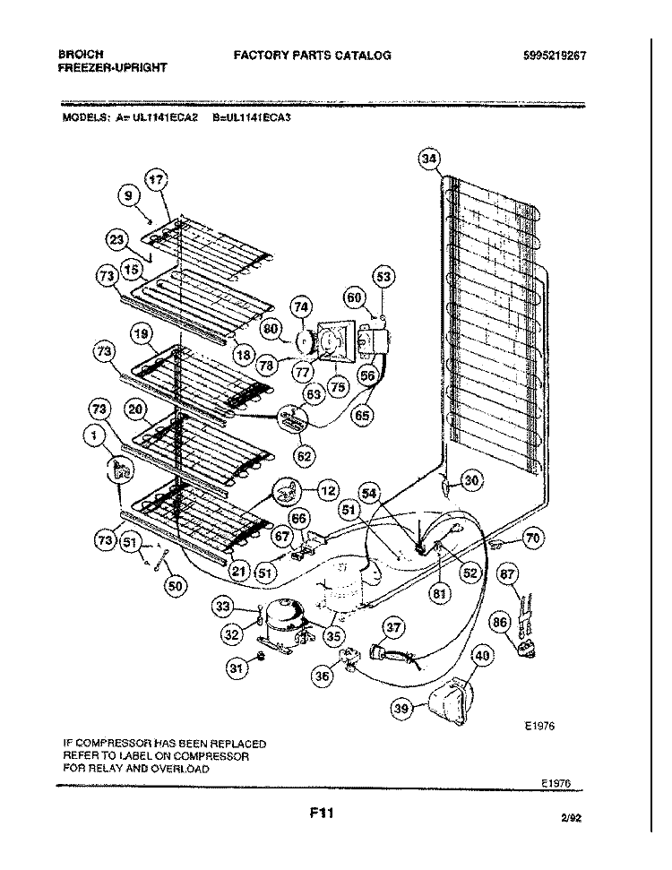 SYSTEM Diagram and Parts List for UL1141ECA3  Frigidaire Freezer