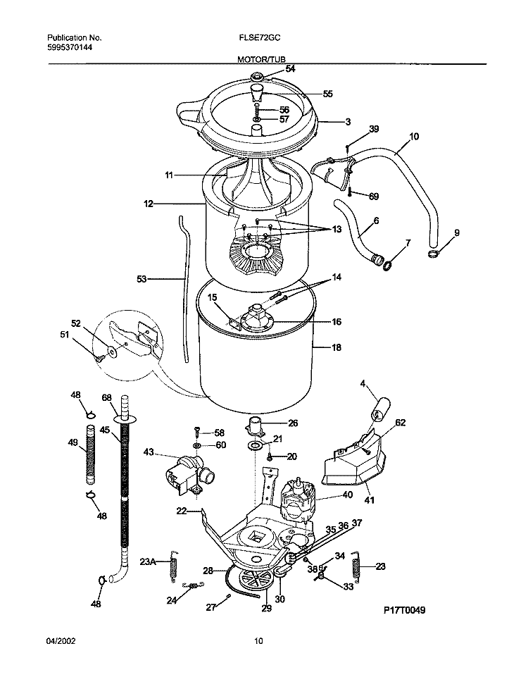 WSHR MTR, HOSE Diagram and Parts List for FLSE72GCTC  Frigidaire Washer Dryer Combo