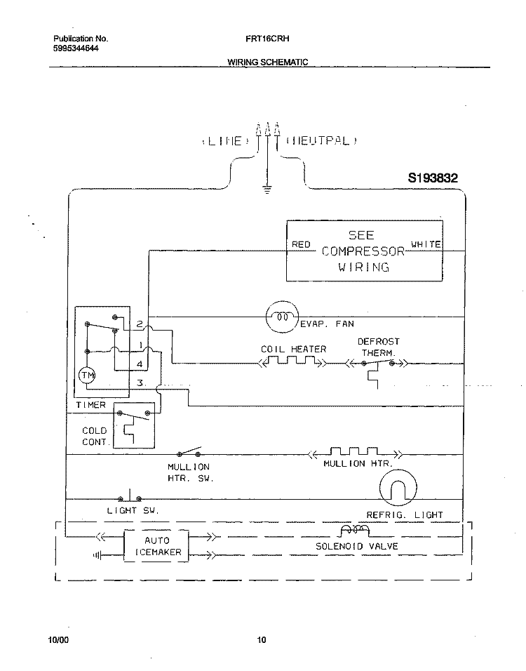 WIRING SCHEMATIC Diagram and Parts List for FRT16CRHD4  Frigidaire Refrigerator