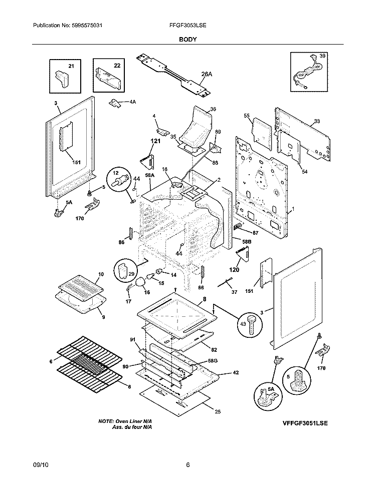 BODY Diagram and Parts List for FFGF3053LSE  Frigidaire Range