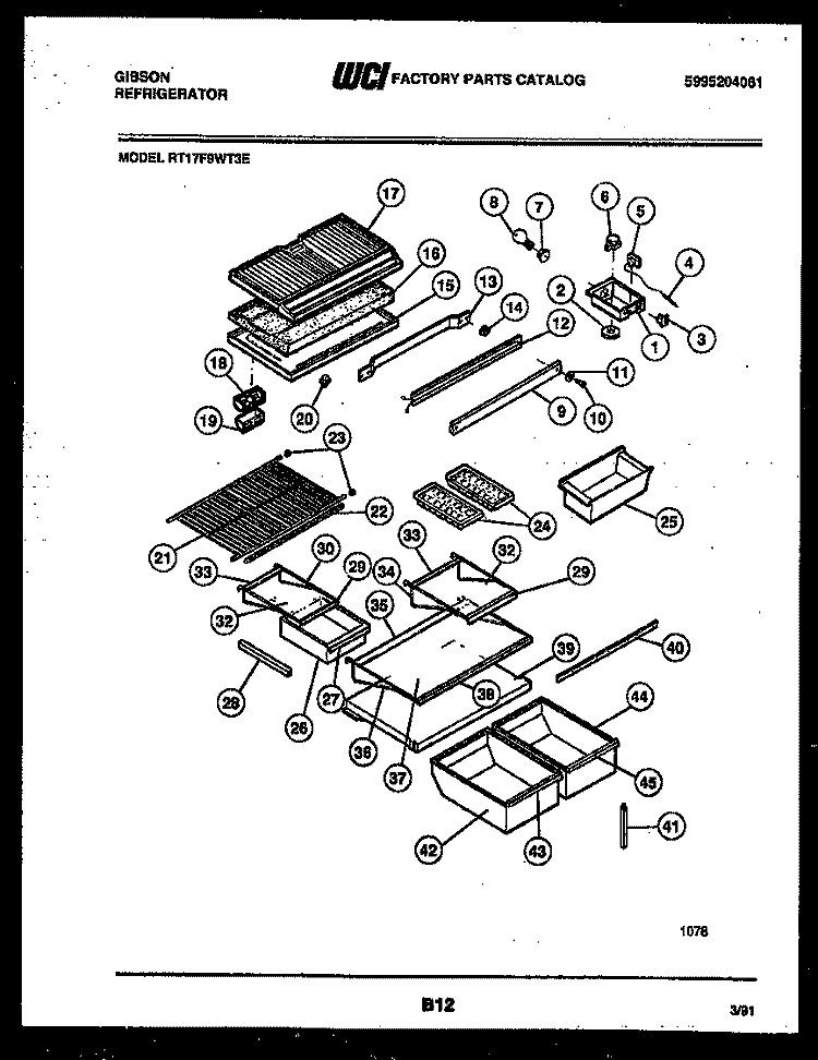 SHELVES AND SUPPORTS Diagram and Parts List for RT17F9WT3E  Gibson Refrigerator