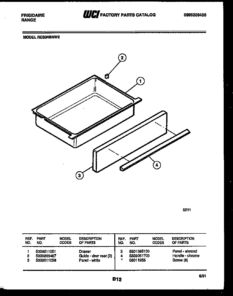 DRAWER PARTS Diagram and Parts List for RES34BNL2  Frigidaire Range