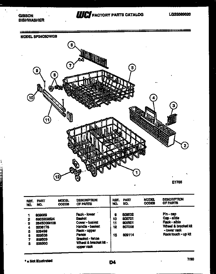 RACKS AND TRAYS Diagram and Parts List for SP24C6DWGB  Gibson Dishwasher