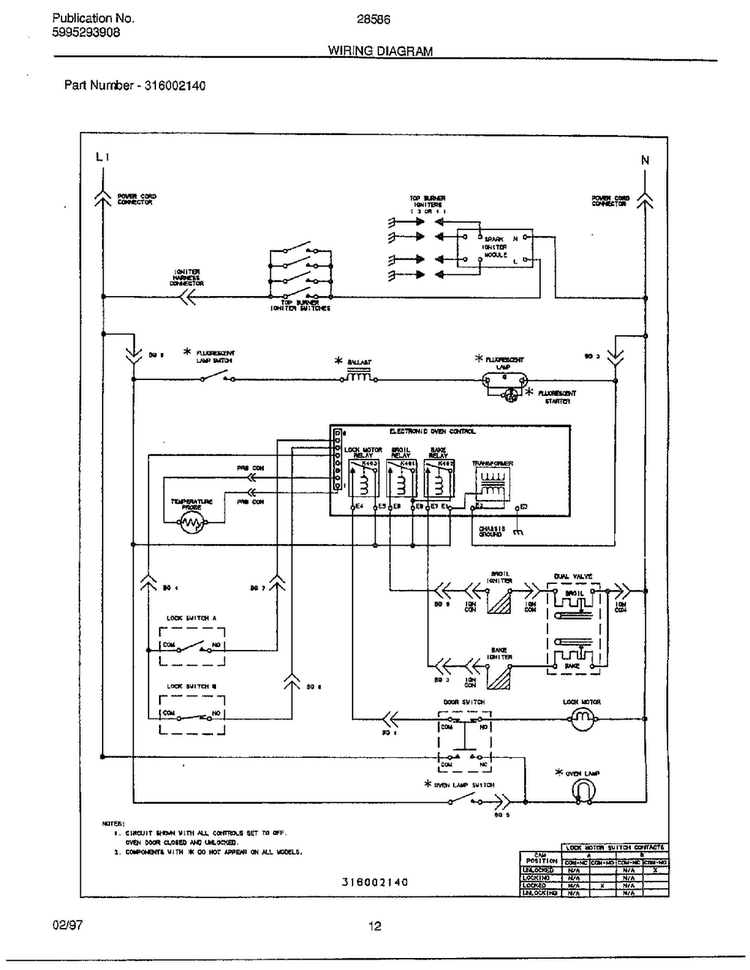 Wiring Diagram Diagram and Parts List for 285860C  Frigidaire Range